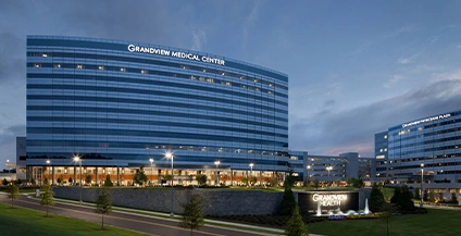 photograph of a building at night