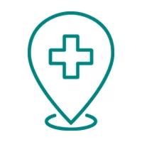 Location icon with a medical symbol in the center