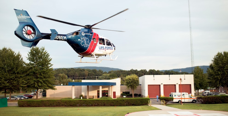 Helicopter landing at a medical center