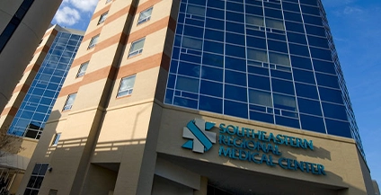 entrance to UNC Health Southeastern medical center building
