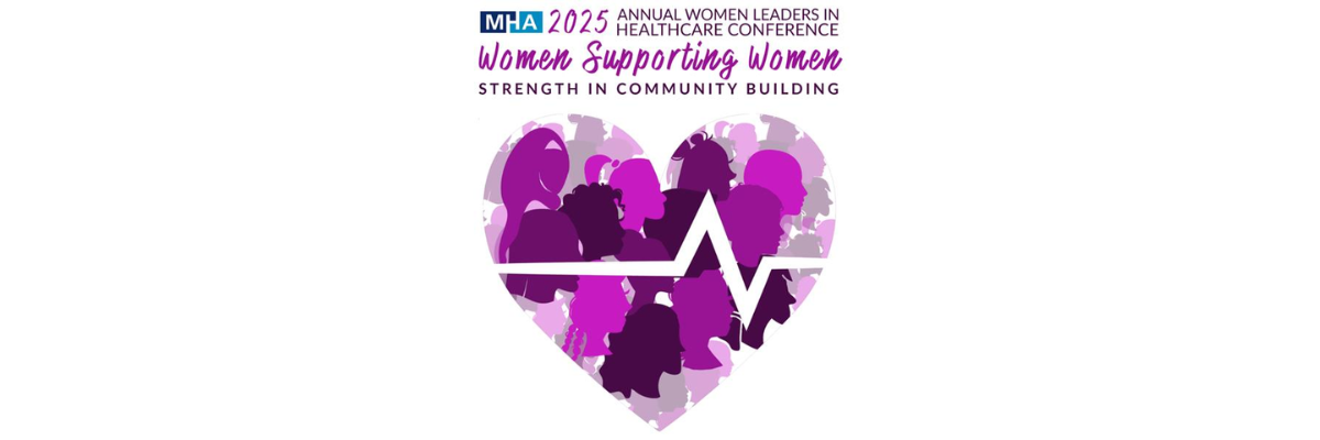 Heart-shaped collage of diverse women silhouettes in purple tones with a white heartbeat line. Text: 